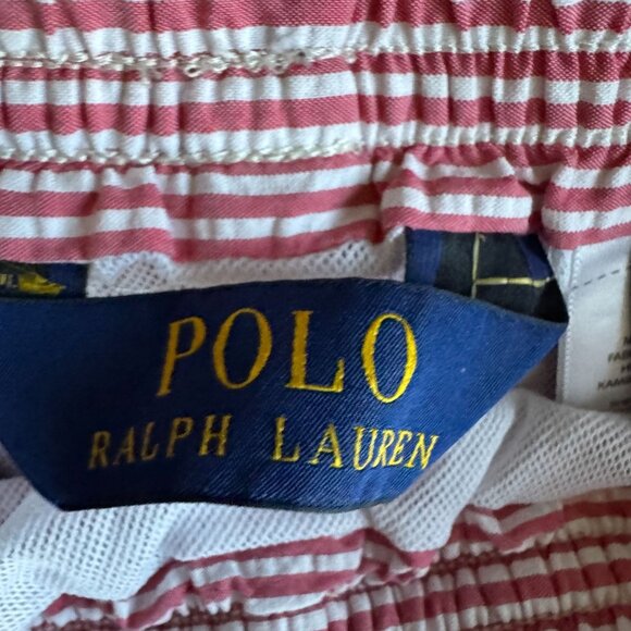 Polo Ralph Lauren Mens Seersucker Pinstripe Skull Embroidered Swim Shorts M Red - Picture 4 of 8
